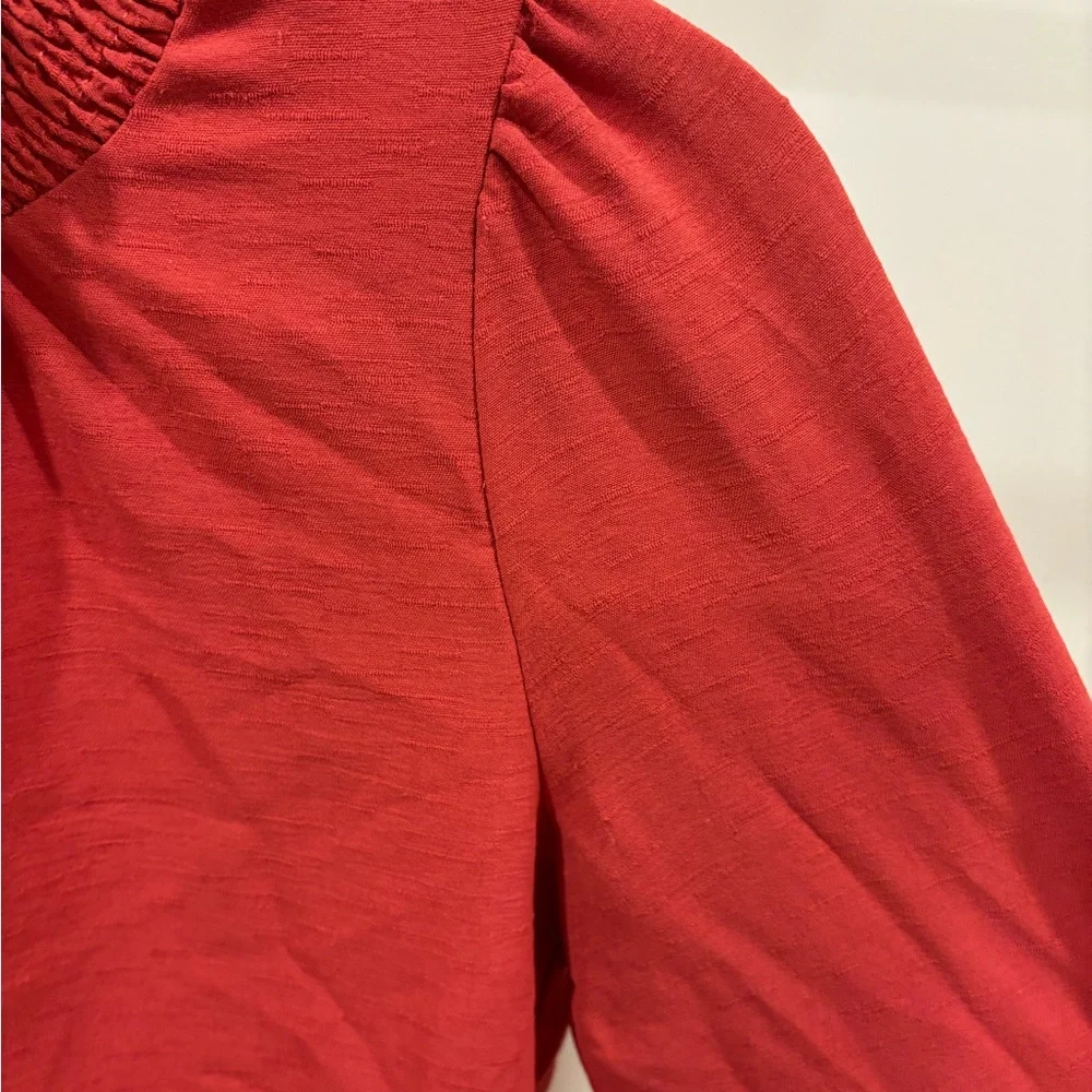 Red Smocked Long Sleeve Top - Picture 6 of 7